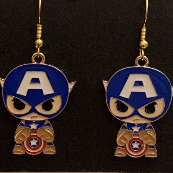 Superhero Earrings, Hero Earring, Captain America Earring, Gift Idea, Heroes - Picture 3 of 8